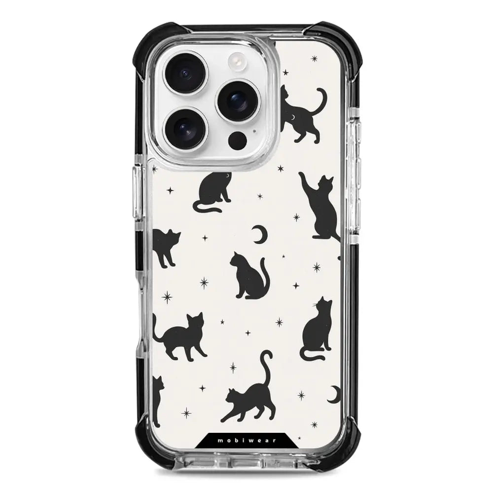 Handyhülle für iPhone 16 Pro mit MagSafe, Mobiwear Elite Bumper, Katzen-Nacht