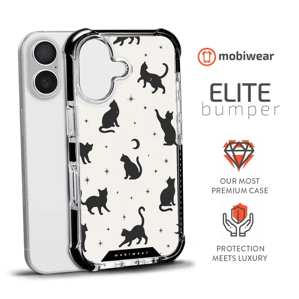 Handyhülle für iPhone 17 mit MagSafe, Mobiwear Elite Bumper, Katzen-Nacht