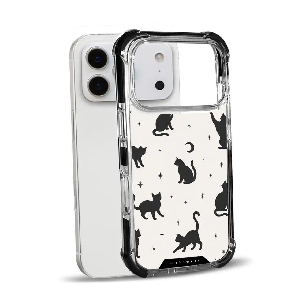 Handyhülle für iPhone 17 Pro mit MagSafe, Mobiwear Elite Bumper, Katzen-Nacht