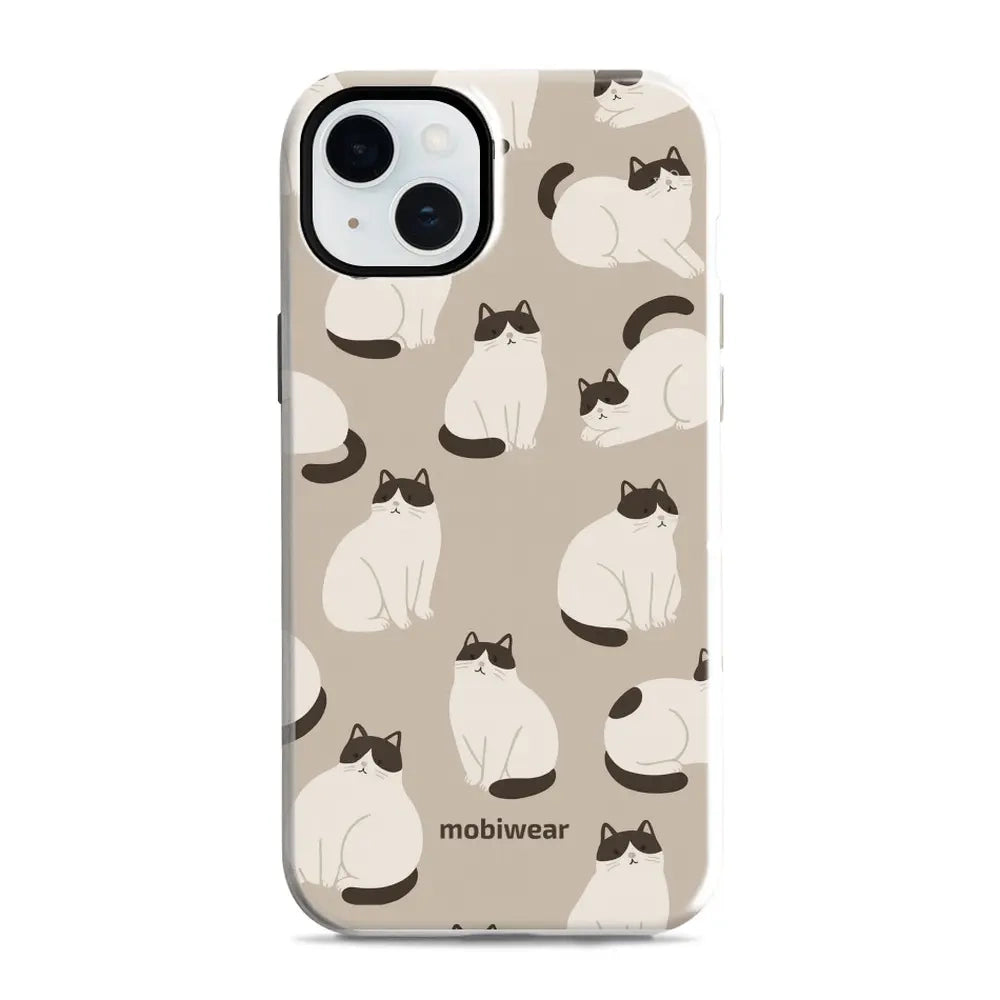 Handyhülle für iPhone 15 Plus, Mobiwear Elite Pro, Kaffe Miau