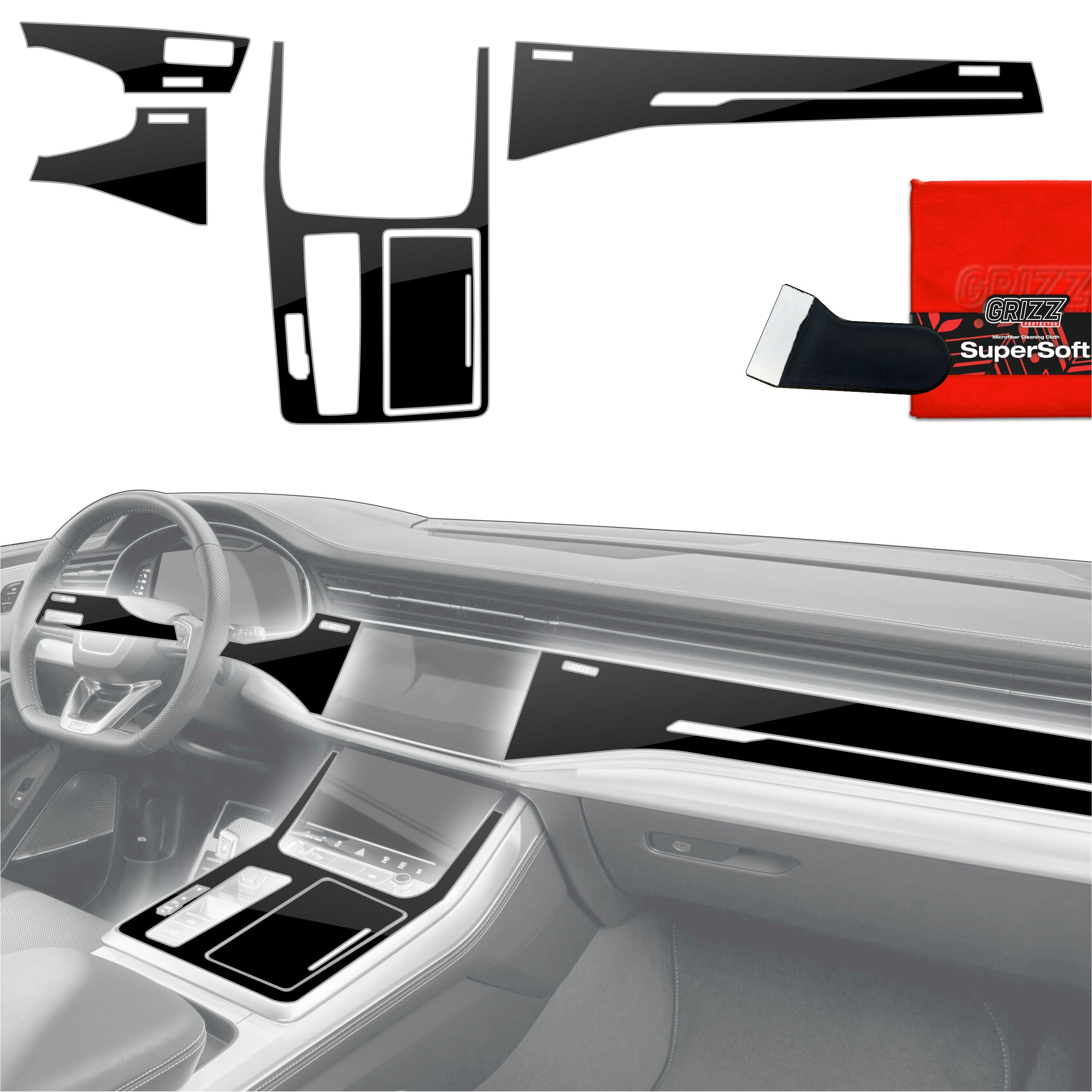 5in1 Schutzfolien Grizz Protector für Mittelkonsole & Armaturenbrett - Audi Q7 (2019-2024) Schwarz Glanz