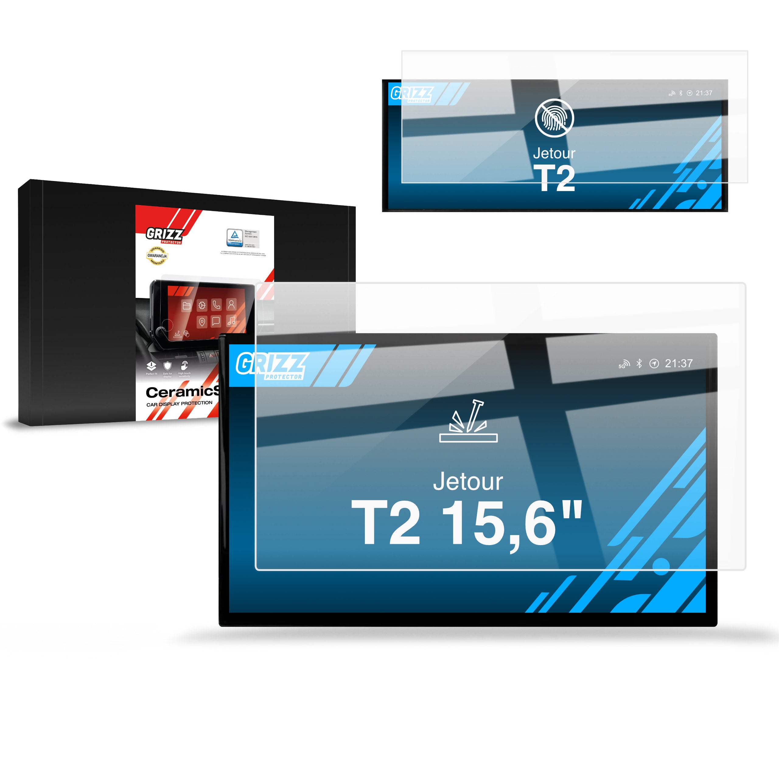 Keramische Autodisplayfolie 2in1 für Jetour T2 15,6" (2025-2026), Grizz Protector