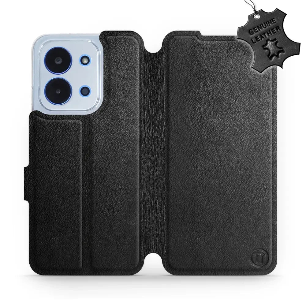 Echtleder Handyhülle für Xiaomi Redmi 15C 4G, Mobiwear Leather, Schwarz
