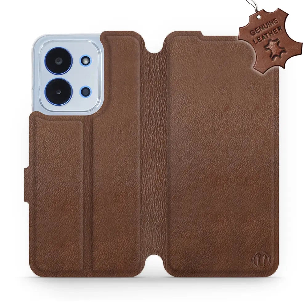 Echtleder Handyhülle für Xiaomi Redmi 15C 4G, Mobiwear Leather, Braun