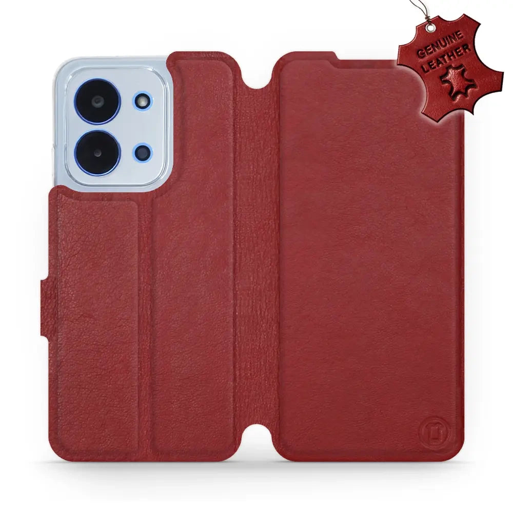 Echtleder Handyhülle für Xiaomi Redmi 15C 4G, Mobiwear Leather, Dunkelrot