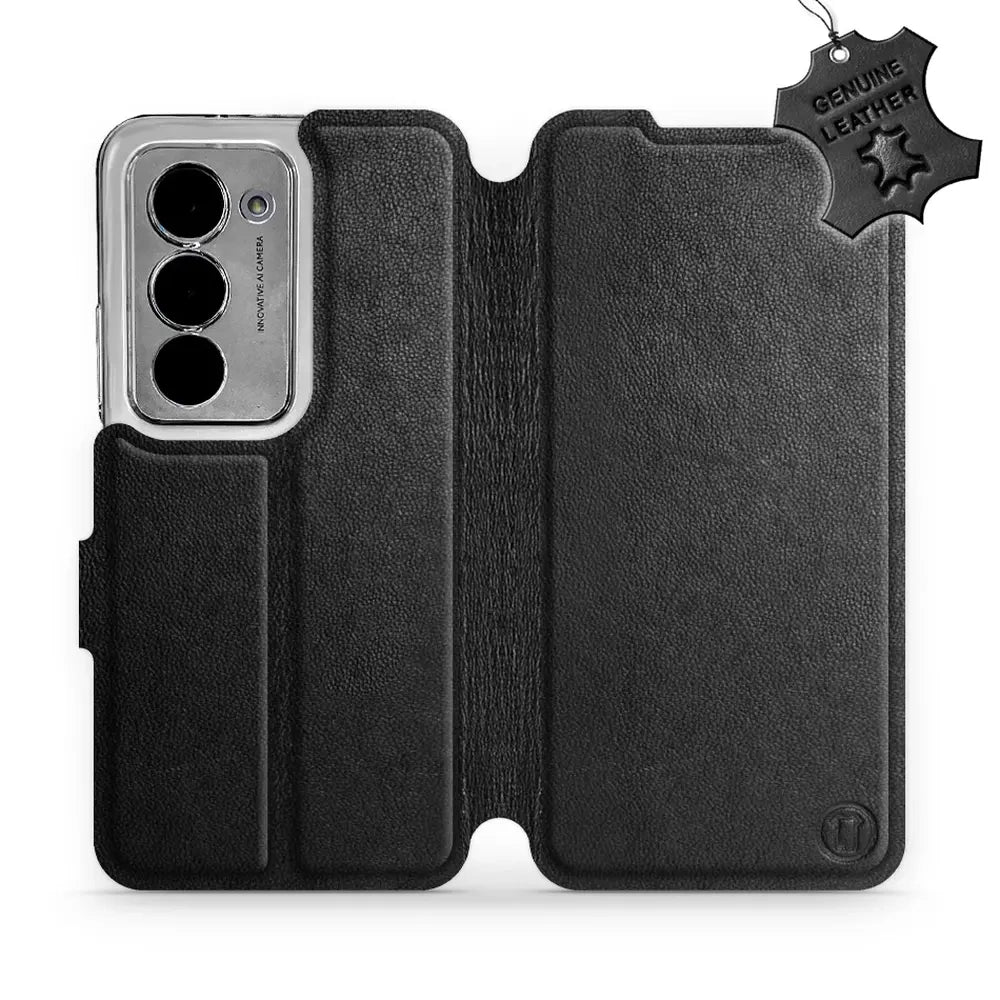 Echtleder Handyhülle für Xiaomi Redmi 15 5G, Mobiwear Leather, Schwarz