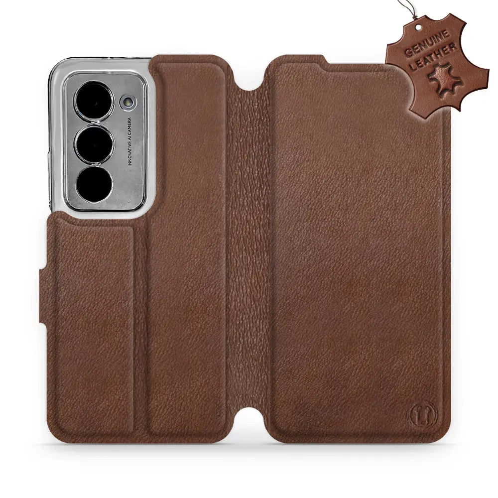 Echtleder Handyhülle für Xiaomi Redmi 15 5G, Mobiwear Leather, Braun