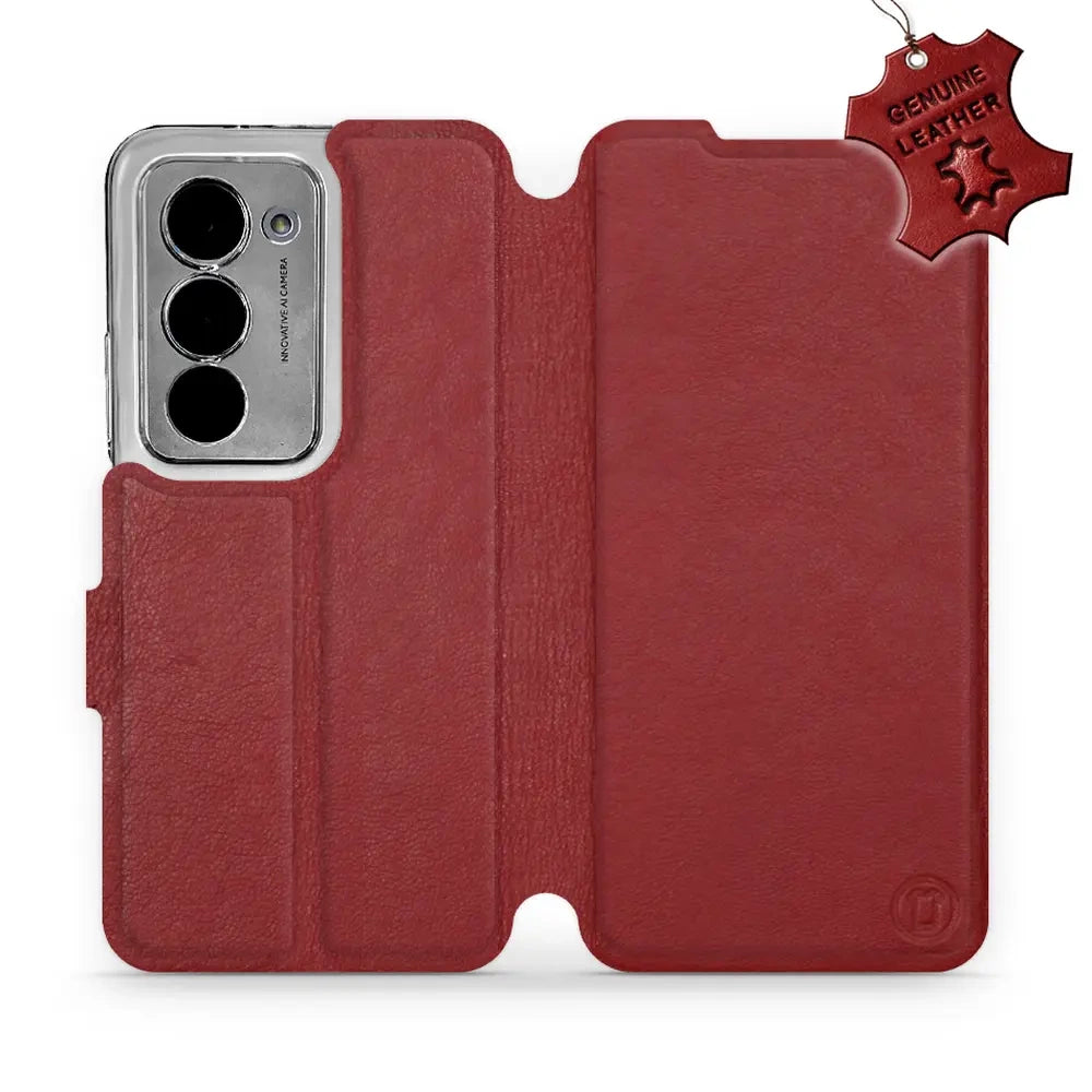 Echtleder Handyhülle für Xiaomi Redmi 15 5G, Mobiwear Leather, Dunkelrot