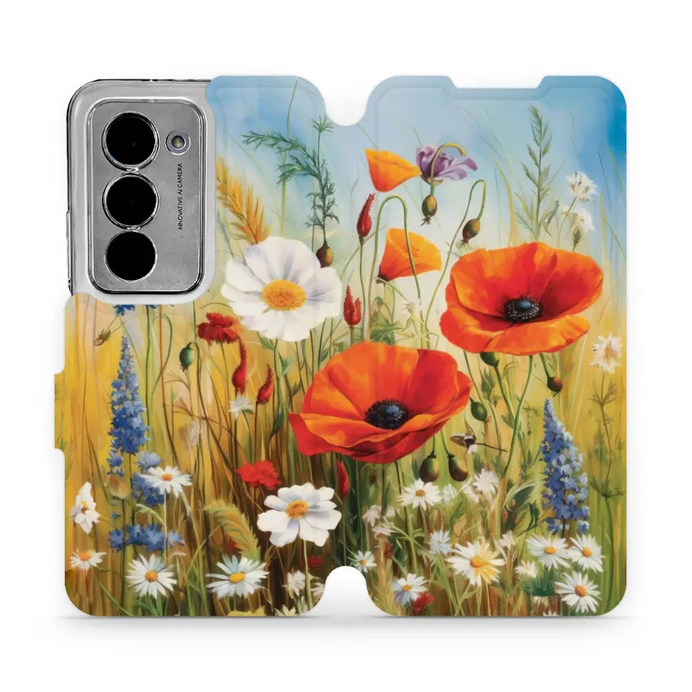 Handyhülle mit klappe für Xiaomi Redmi 15 5G, Mobiwear Book, Wiesenblumen
