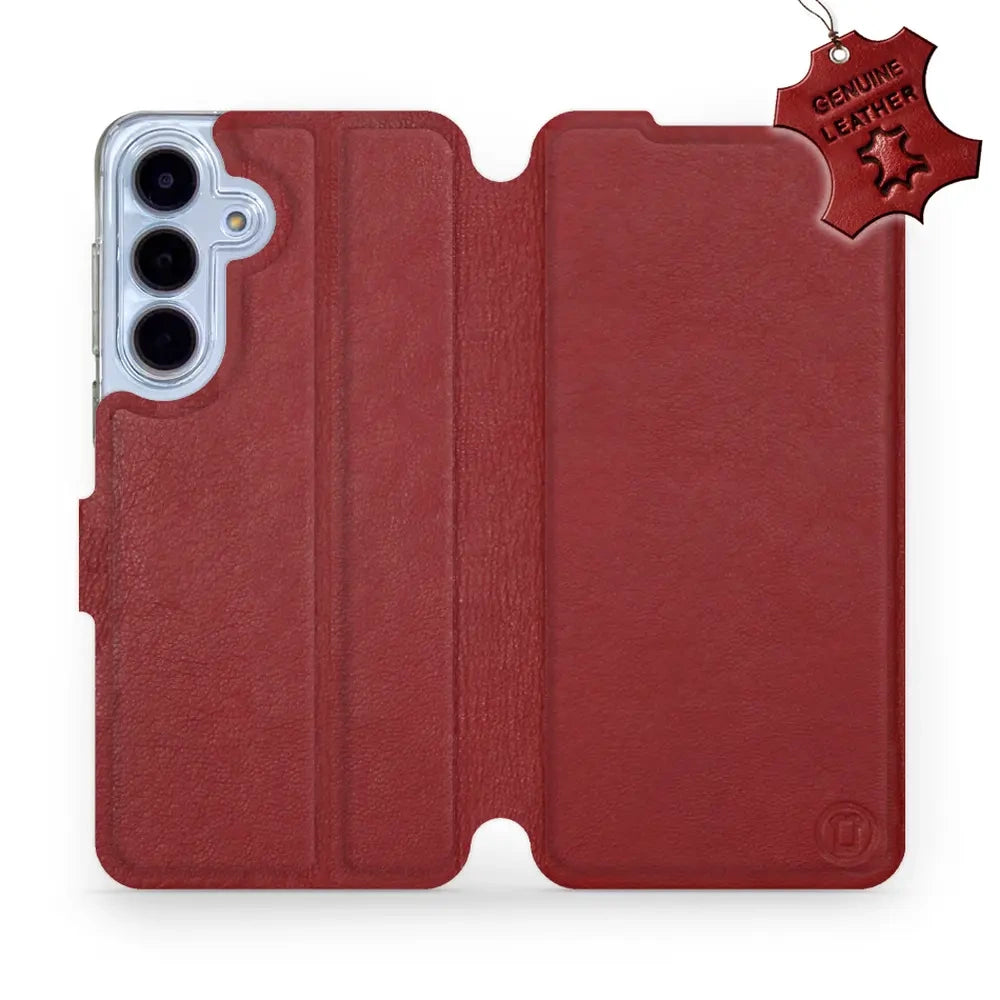Echtleder Handyhülle für Galaxy S25 FE, Mobiwear Leather, Dunkelrot