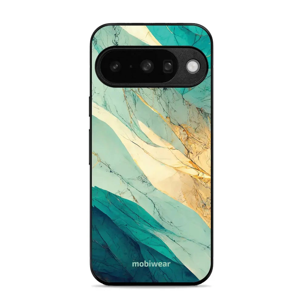 Handyhülle für Pixel 10, Mobiwear Glossy Case, Türkis-Marmor