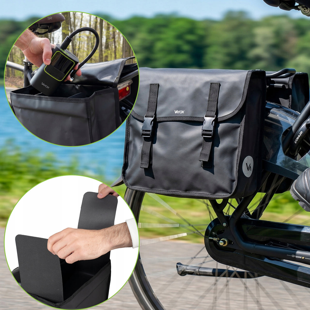 Doppelte Fahrradtasche für den Gepäckträger, Vayox VA0447 29L, Schwarz