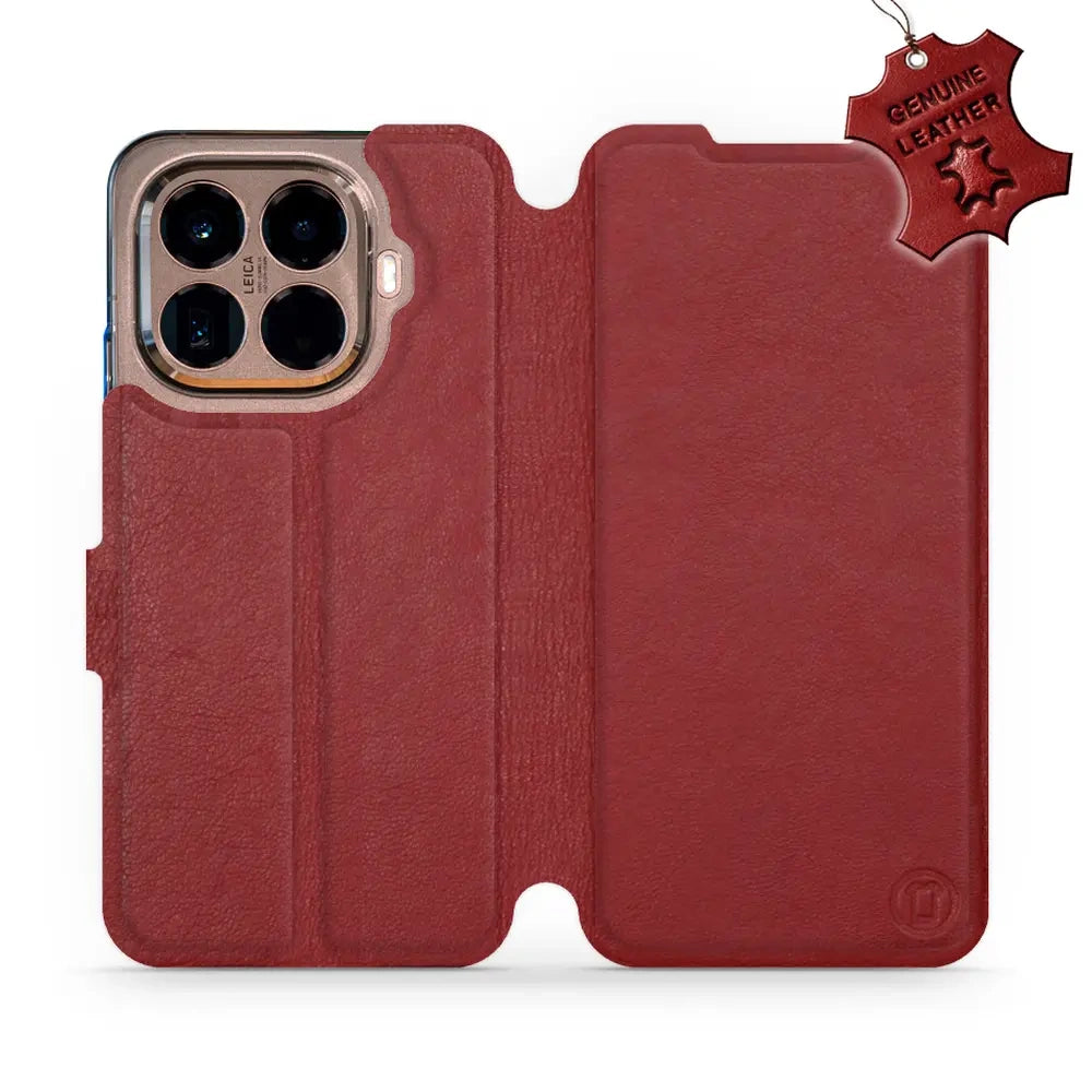 Echtleder Handyhülle für Xiaomi 15T Pro, Mobiwear Leather, Dunkelrot