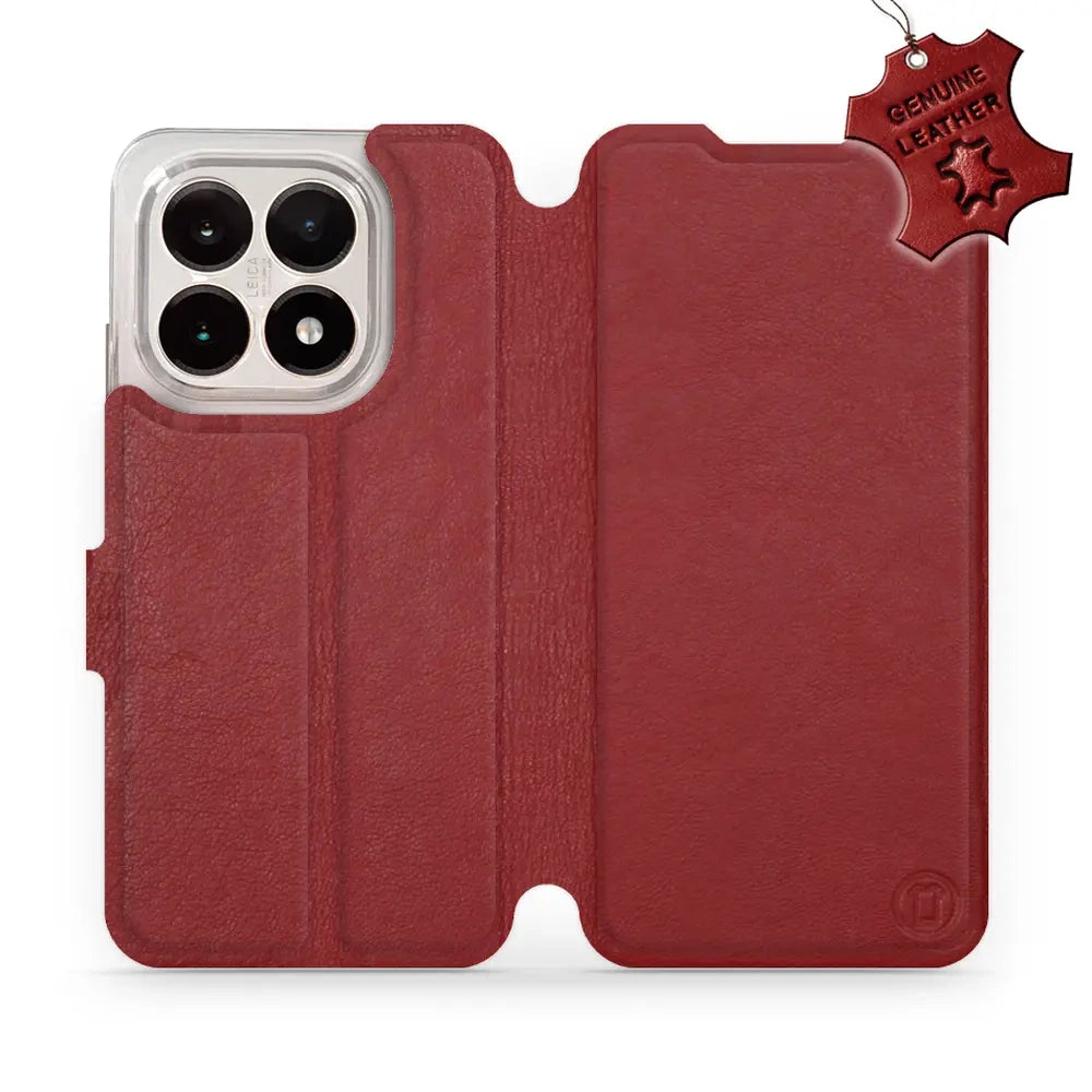 Echtleder Handyhülle für Xiaomi 15T, Mobiwear Leather, Dunkelrot