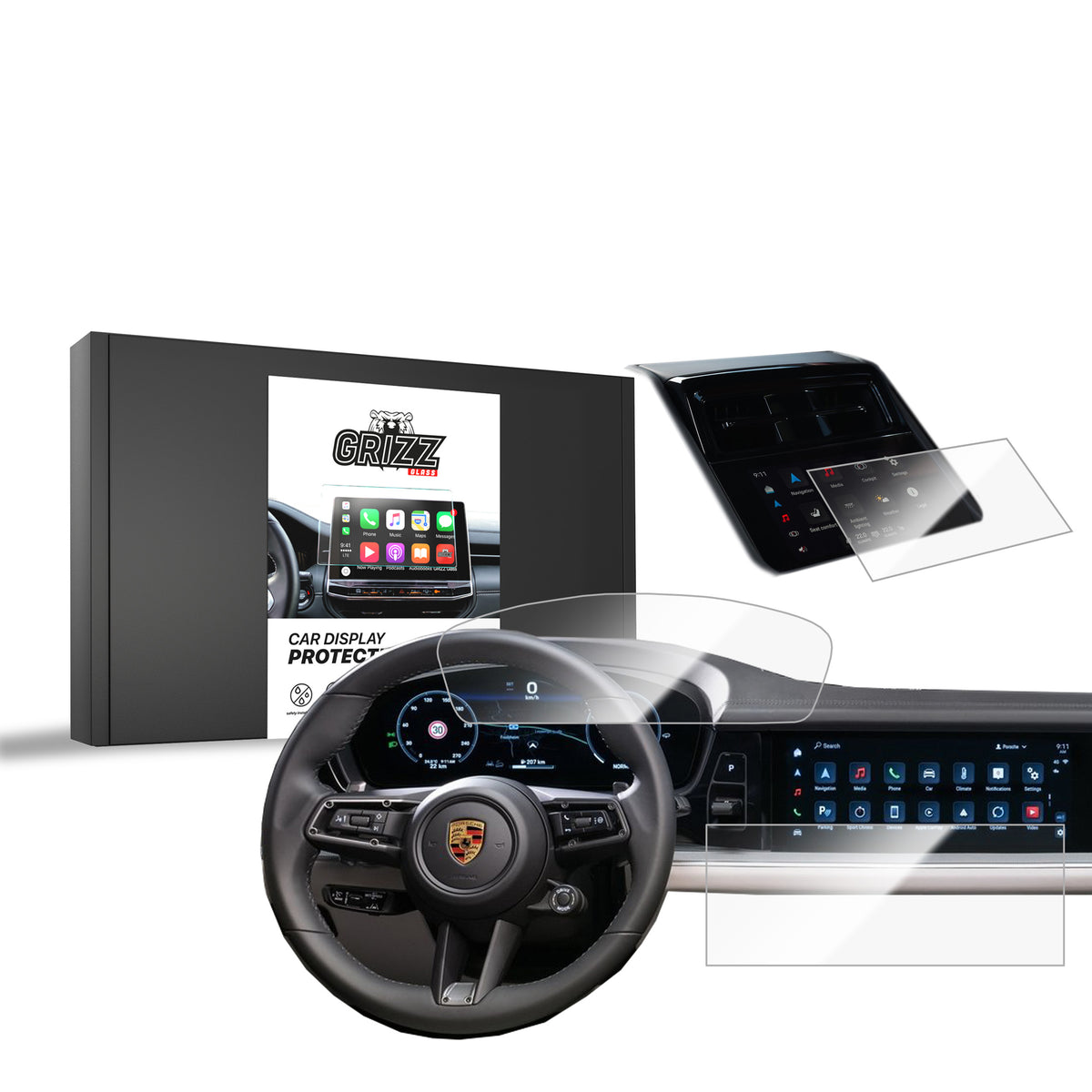 Keramische Autodisplayfolie 3in1 für Porsche Panamera 3 12,3" (2024-2026), Grizz Protector