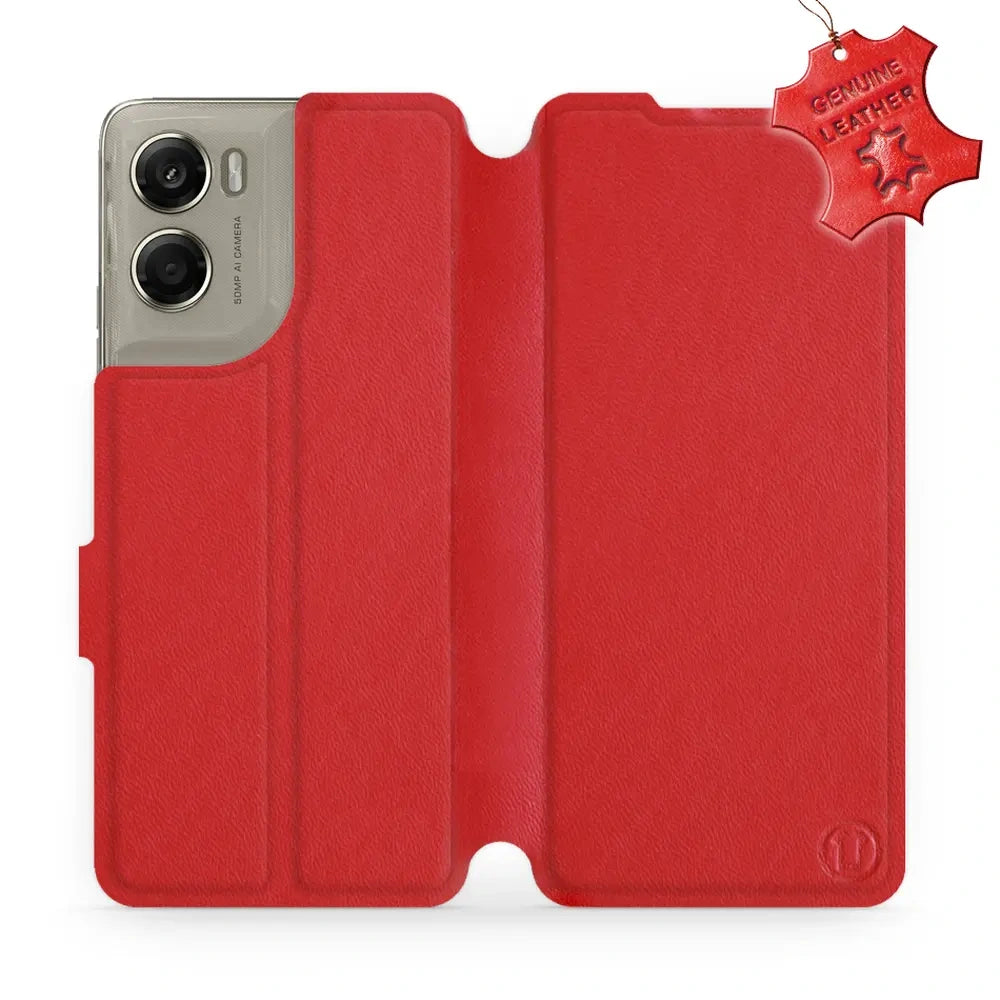 Echtleder Handyhülle für Motorola Moto G06 4G / Motorola Moto G06 Power 4G, Mobiwear Leather, Rot