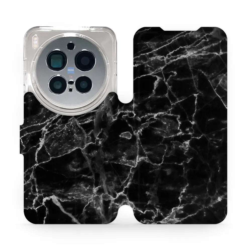 Handyhülle mit klappe für Vivo X300 Pro, Mobiwear Book, Schwarzer Marmor