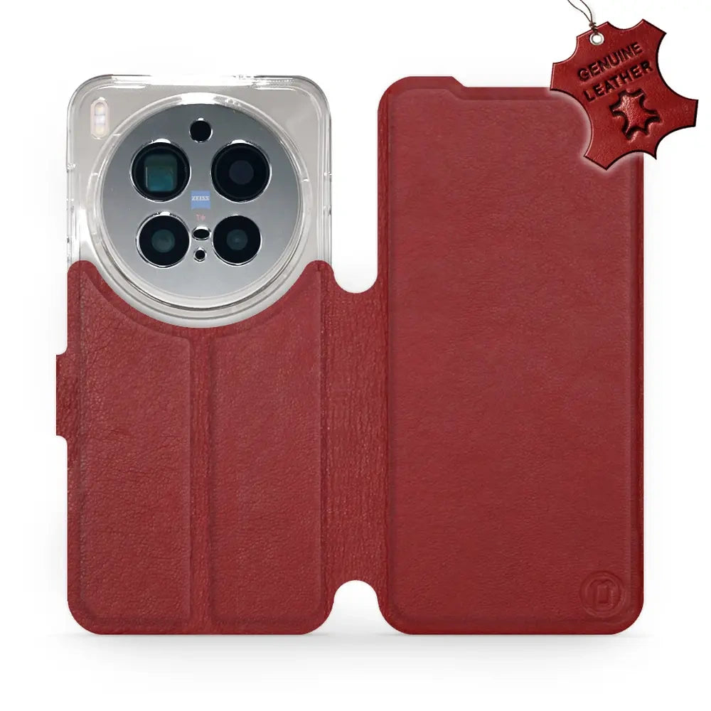 Echtleder Handyhülle für Vivo X300 Pro, Mobiwear Leather, Dunkelrot