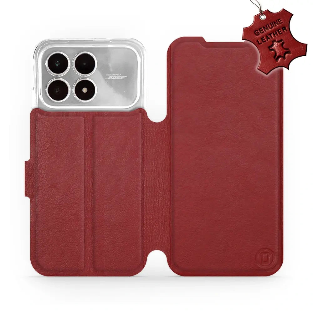 Echtleder Handyhülle für Xiaomi POCO F8 Pro, Mobiwear Leather, Dunkelrot