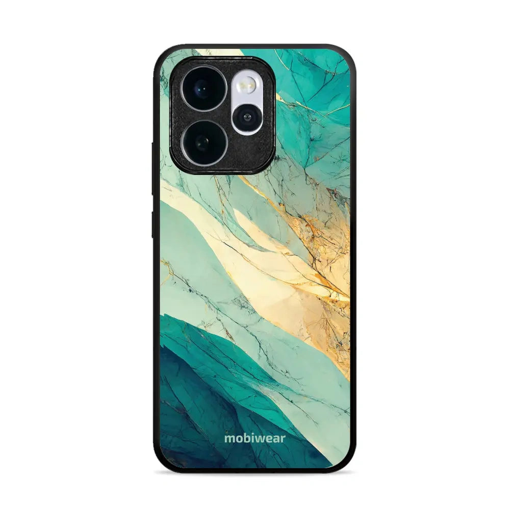 Handyhülle für Oppo Reno 15, Mobiwear Glossy Case, Türkis-Marmor