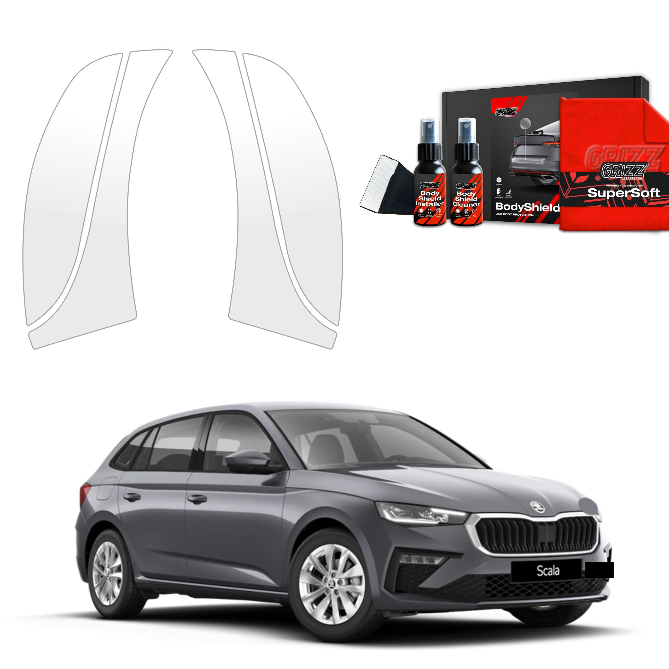 4in1 Schutzfolie Grizz Protector für hinteren & vorderen Seitenschwelle - Skoda Scala (2023- 2025)