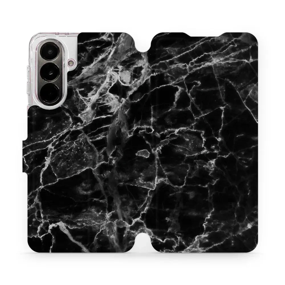 Handyhülle mit klappe für Galaxy A37 5G, Mobiwear Book, Schwarzer Marmor