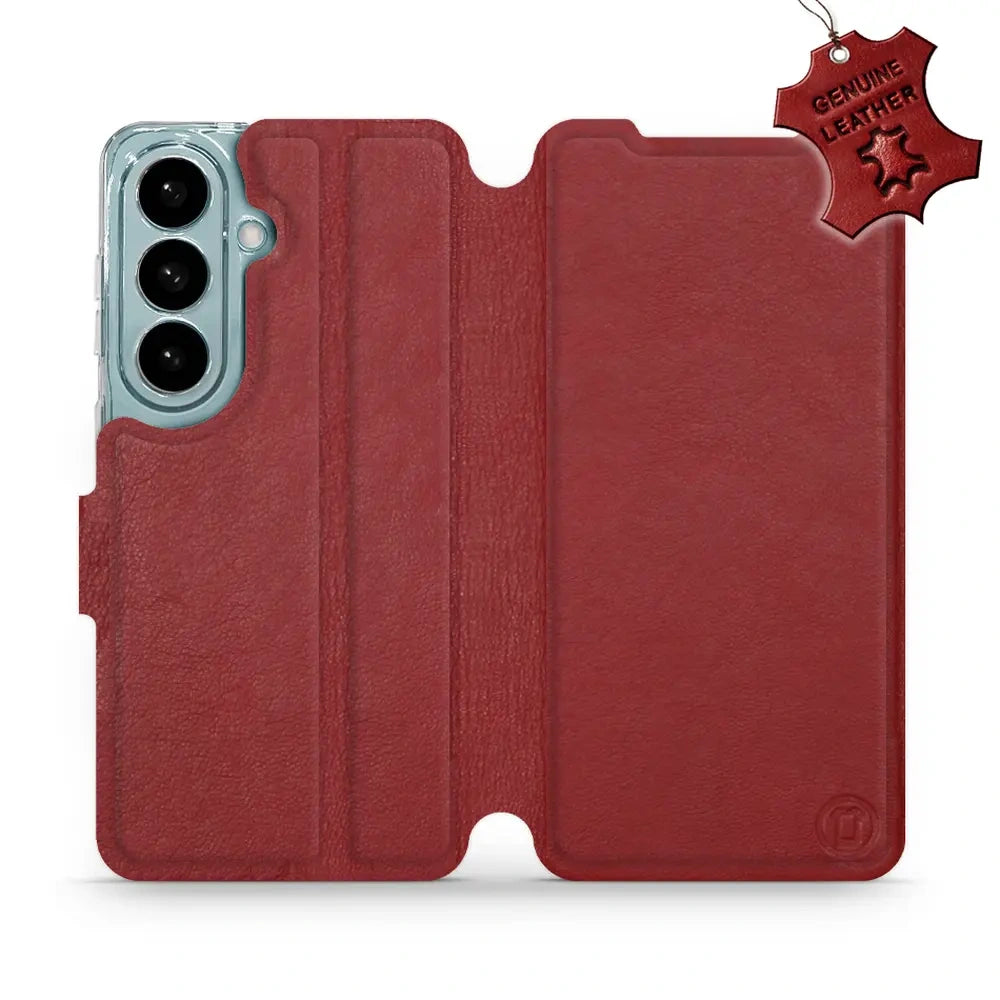Echtleder Handyhülle für Galaxy S26, Mobiwear Leather, Dunkelrot
