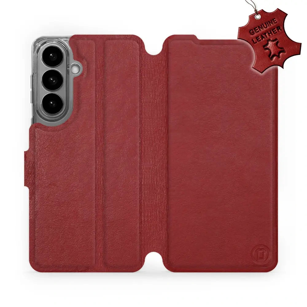 Echtleder Handyhülle für Galaxy S26 Plus, Mobiwear Leather, Dunkelrot