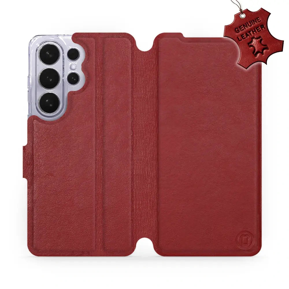 Echtleder Handyhülle für Galaxy S26 Ultra, Mobiwear Leather, Dunkelrot
