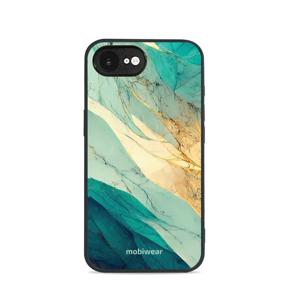 Handyhülle für iPhone 17e, Mobiwear Glossy Case, Türkis-Marmor
