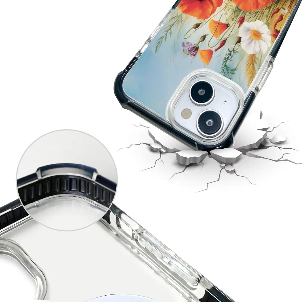 Handyhülle für iPhone 17e mit MagSafe, Mobiwear Elite Bumper, Wiesenblumen