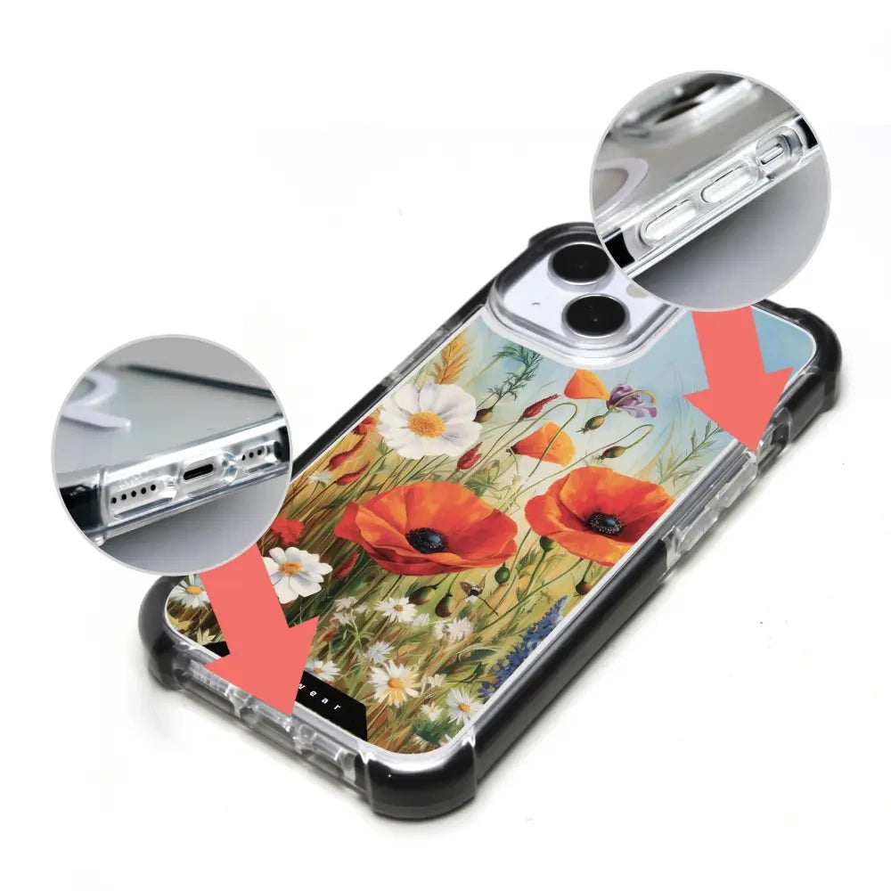 Handyhülle für iPhone 17e mit MagSafe, Mobiwear Elite Bumper, Wiesenblumen