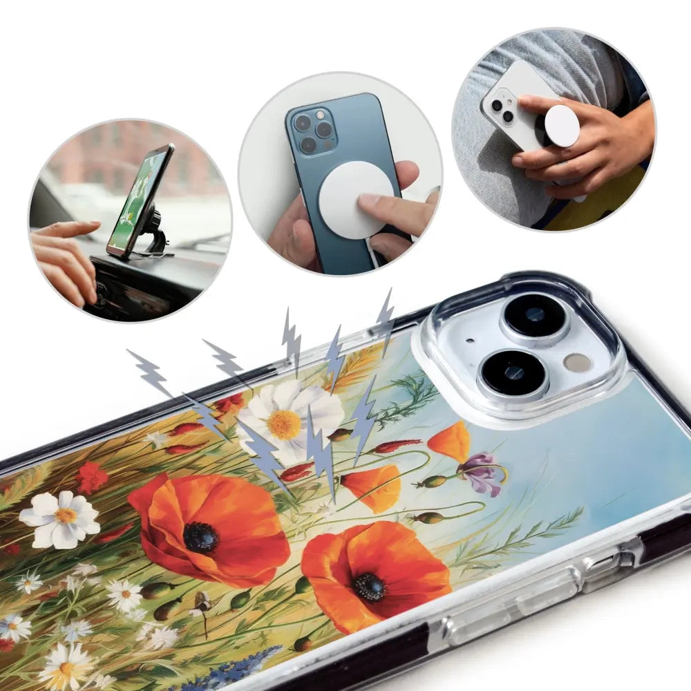 Handyhülle für iPhone 17e mit MagSafe, Mobiwear Elite Bumper, Wiesenblumen