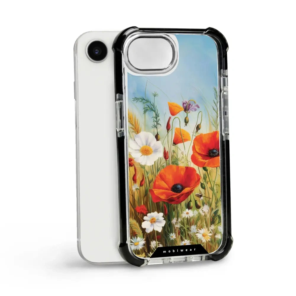 Handyhülle für iPhone 17e mit MagSafe, Mobiwear Elite Bumper, Wiesenblumen