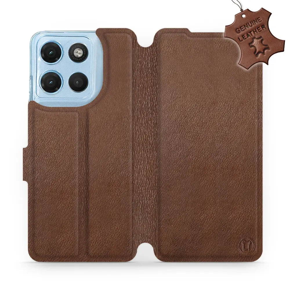 Echtleder Handyhülle für Motorola Moto G17, Mobiwear Leather, Braun
