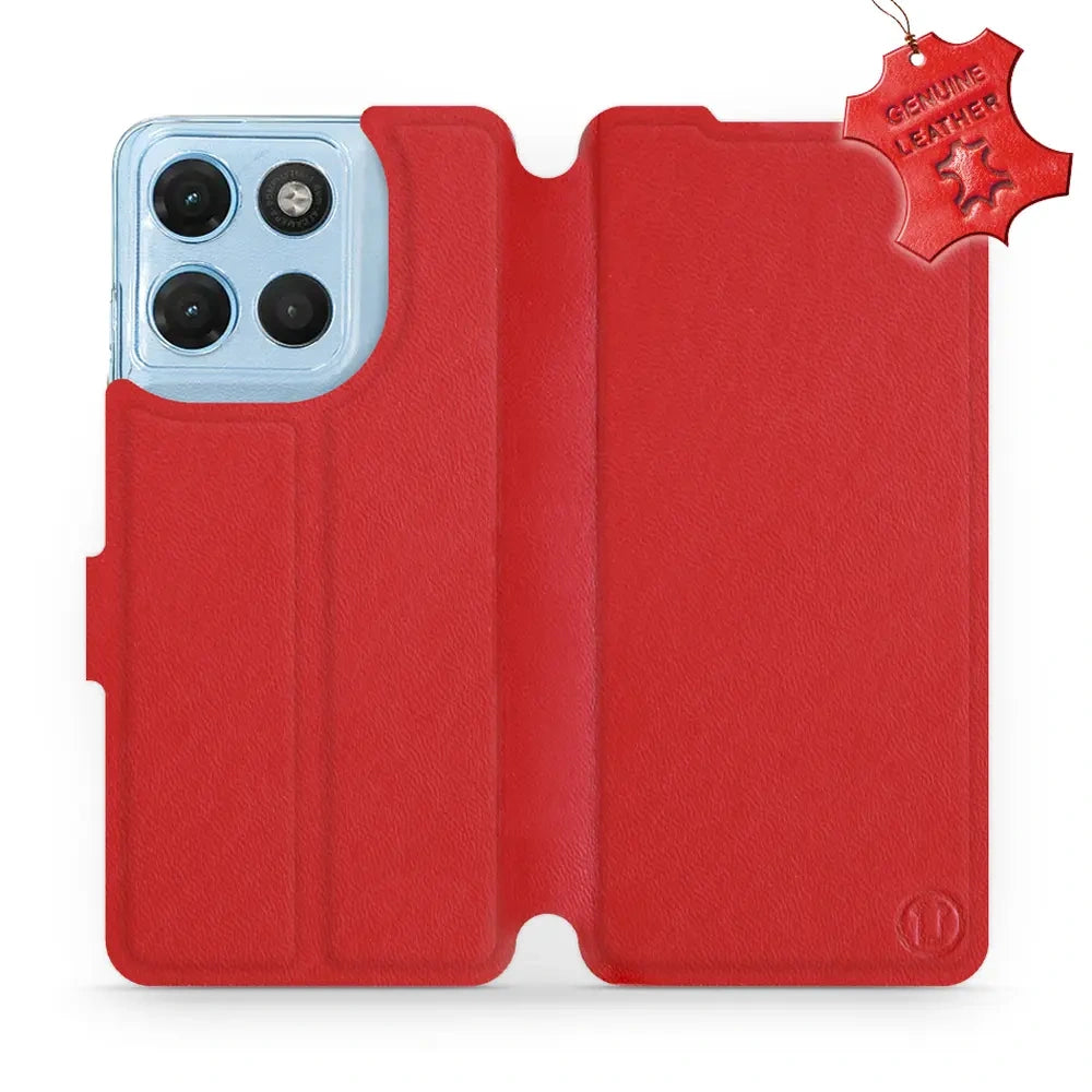 Echtleder Handyhülle für Motorola Moto G17, Mobiwear Leather, Rot