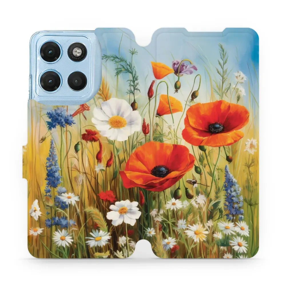 Handyhülle mit klappe für Motorola Moto G17, Mobiwear Book, Wiesenblumen