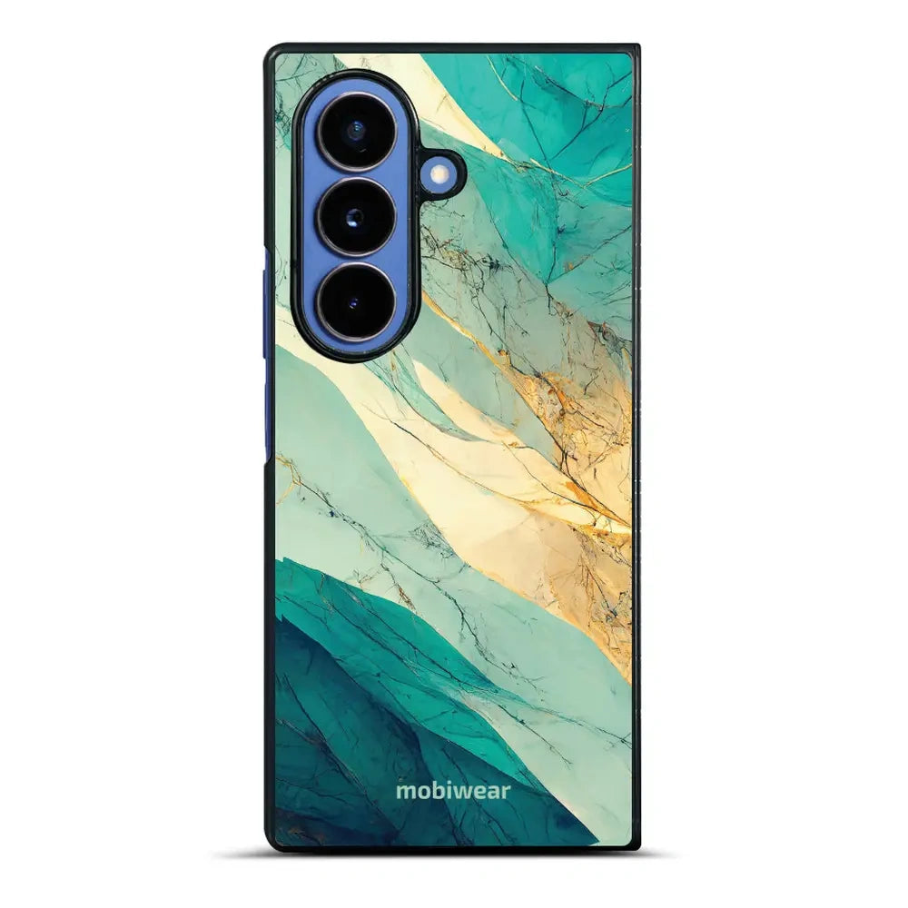 Handyhülle für Galaxy Z Fold7, Mobiwear Glossy Case, Türkis-Marmor