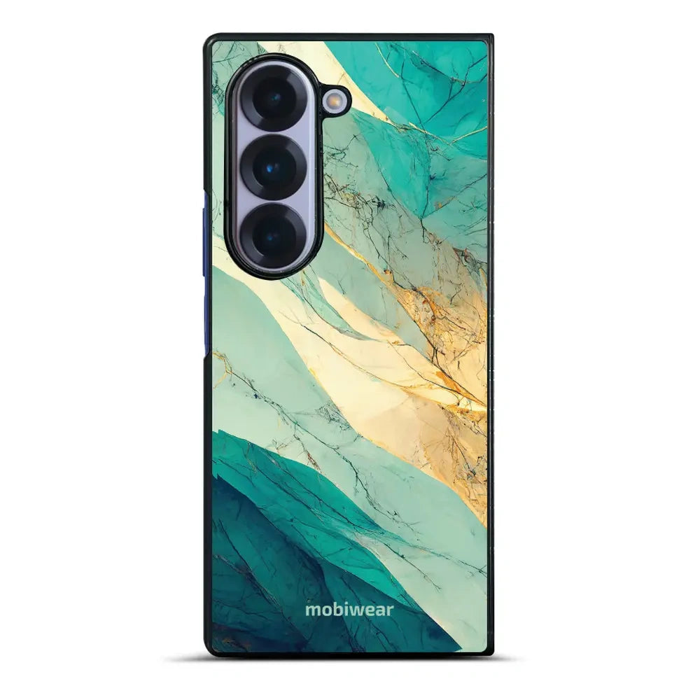 Handyhülle für Galaxy Z Fold6, Mobiwear Glossy Case, Türkis-Marmor
