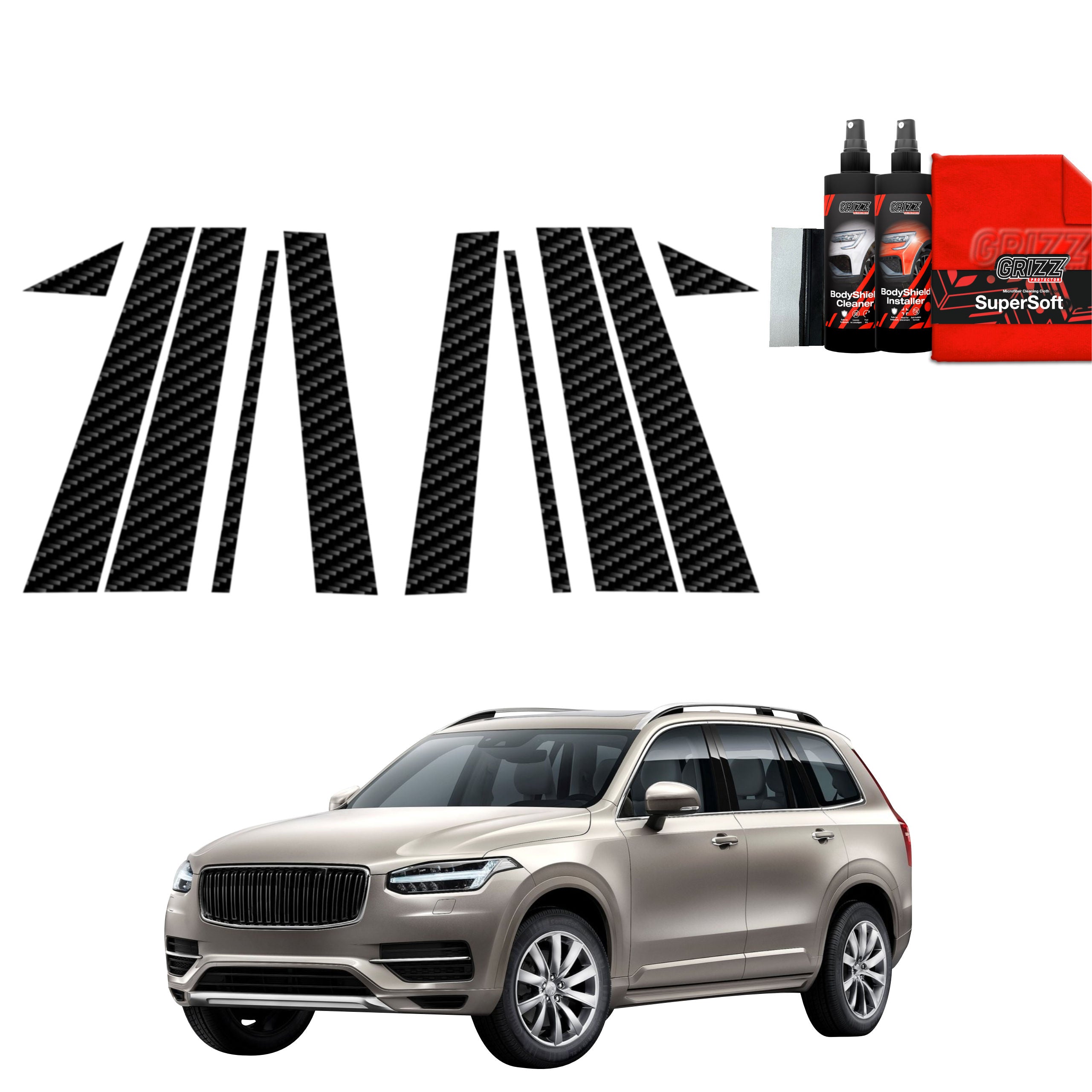 10in1 Kohlenstoff Schutzfolie Grizz Protector für B-C-Säule - Volvo XC90 (2015-2020)
