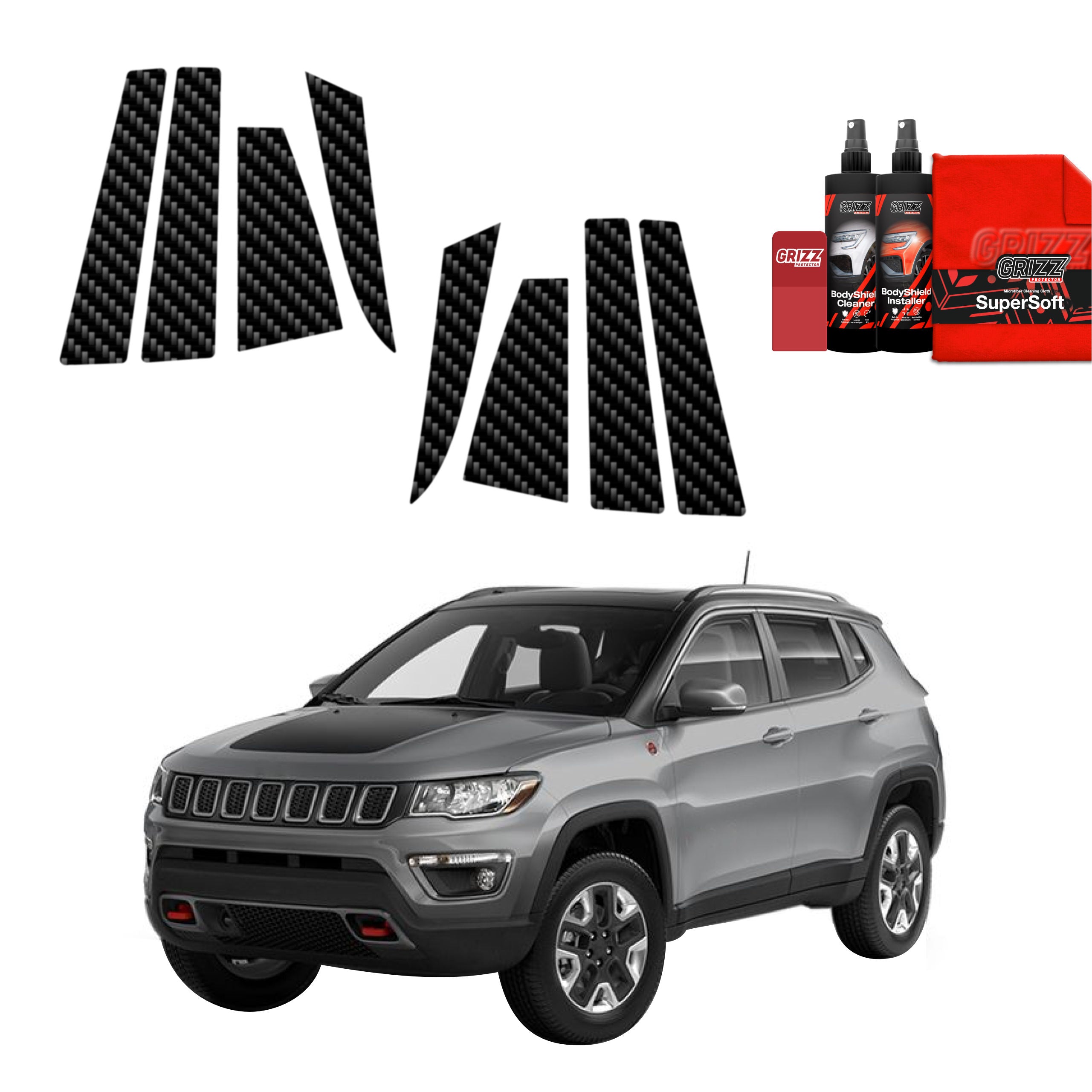 8in1 Kohlenstoff Schutzfolie Grizz Protector für B-C-Säule - Jeep Compass (2020-2024)