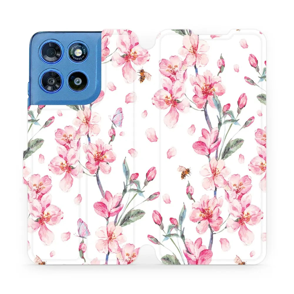 Handyhülle mit klappe für Motorola Moto G57 Power, Mobiwear Book, Rosa Frühling