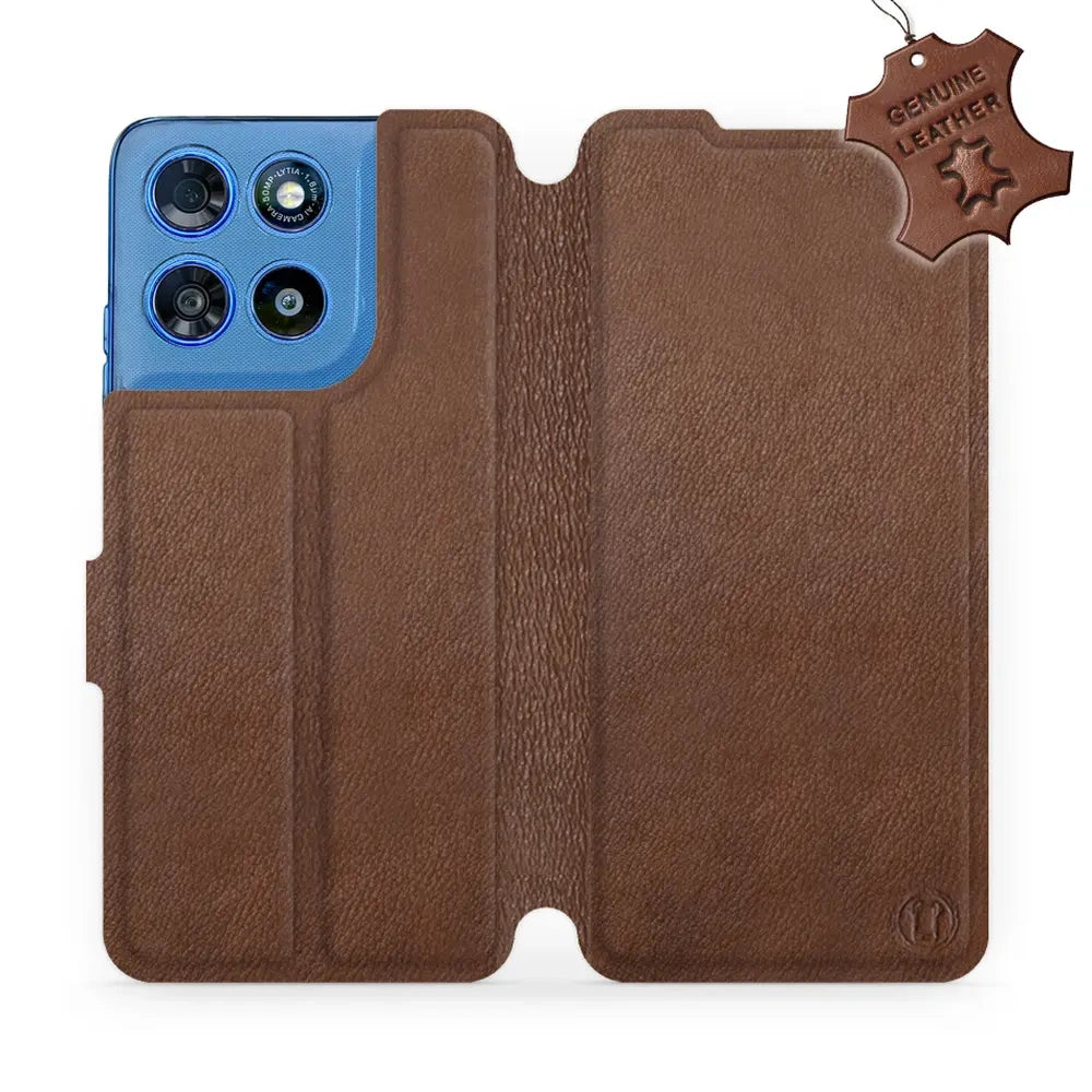 Echtleder Handyhülle für Motorola Moto G57 Power, Mobiwear Leather, Braun