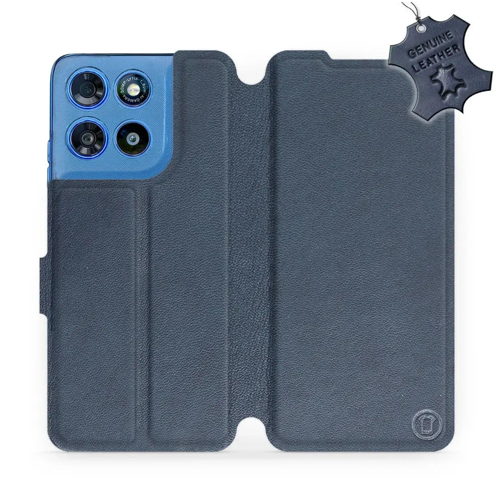 Echtleder Handyhülle für Motorola Moto G57 Power, Mobiwear Leather, Dunkelblau