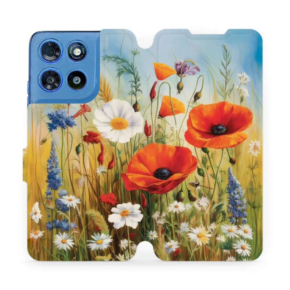 Handyhülle mit klappe für Motorola Moto G57 Power, Mobiwear Book, Wiesenblumen