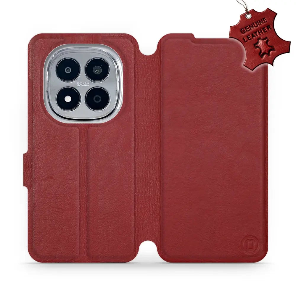 Echtleder Handyhülle für Xiaomi Redmi Note 15 Pro 4G, Mobiwear Leather, Dunkelrot