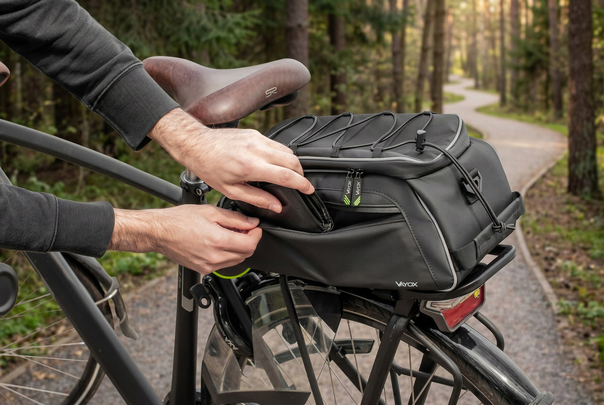 Fahrradtasche für den Gepäckträger mit Seitentaschen, Vayox VA0448 10L, Schwarz