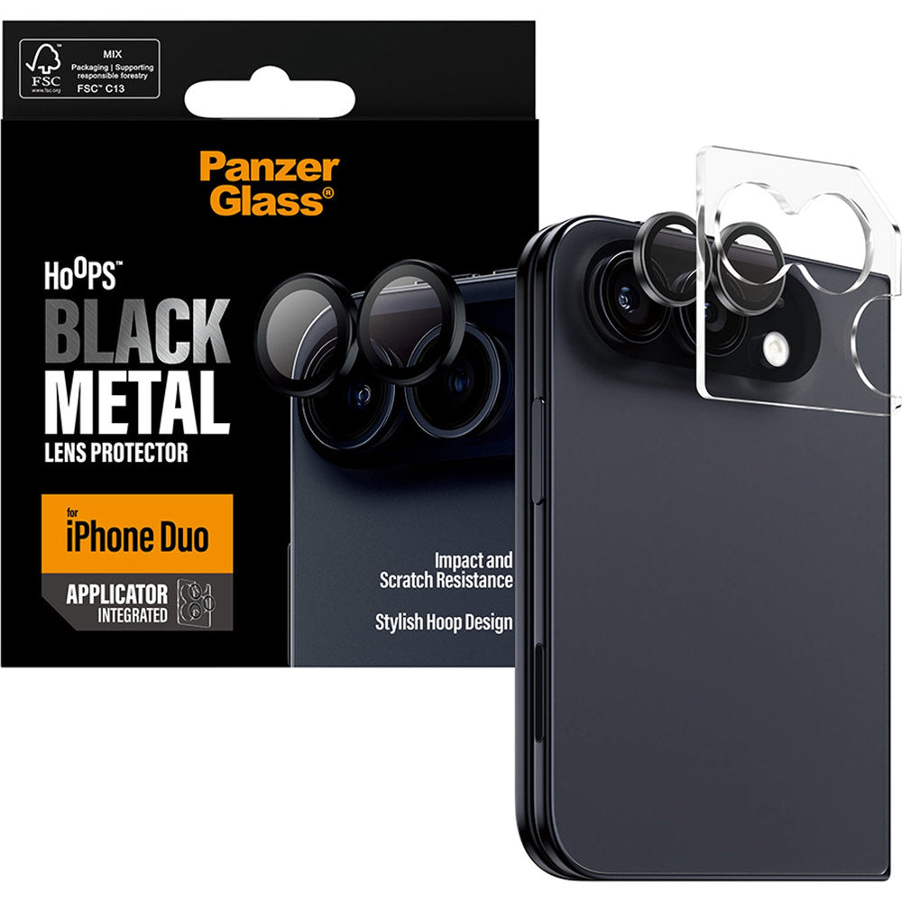 Gehärtetes Glas mit Applikator für iPhone Duo, PanzerGlass Hoops Camera, Schwarz (1/6)