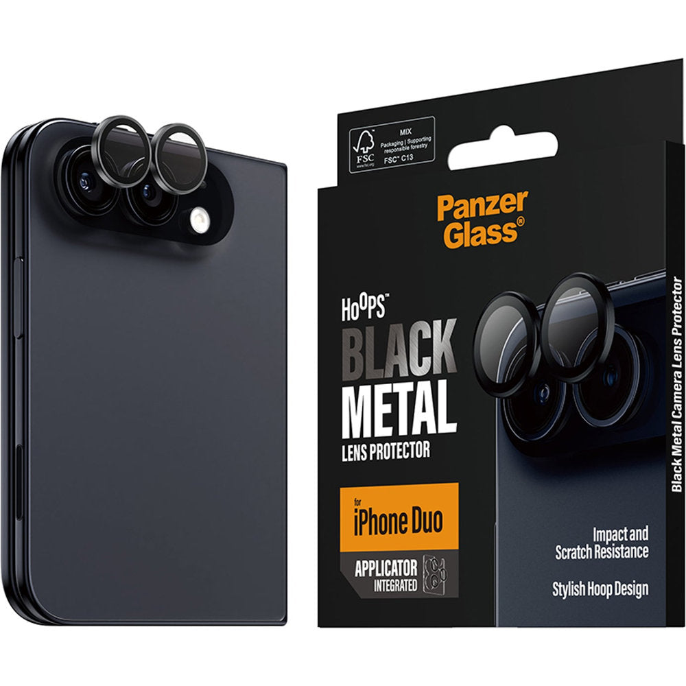 Gehärtetes Glas mit Applikator für iPhone Duo, PanzerGlass Hoops Camera, Schwarz (2/6)