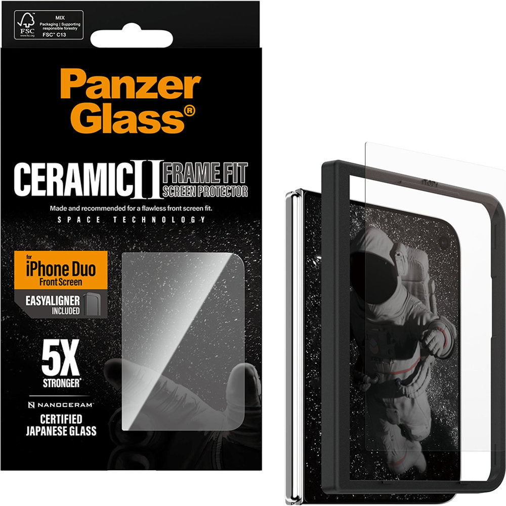 Schutzglas mit Applikator für iPhone Duo, PanzerGlass Ceramic Ultra-Wide Fit + EasyAligner (1/6)